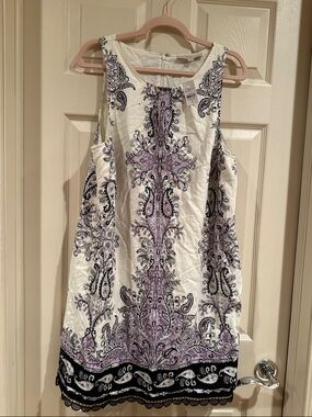 LOFT Cream Shift Tunic with Lavender & Black Paisley